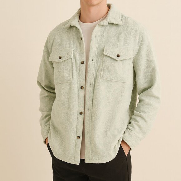 Urban Outfitters Chenille Check Overshirt Shacket Men’s Large Mint Green & Cream - Picture 1 of 6